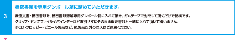 機密書類を専用ダンボール箱に詰めていただきます。